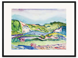 Gerahmter Kunstdruck Berg mit roten Häusern