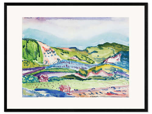 Impression artistique encadrée Mountain with Red Houses