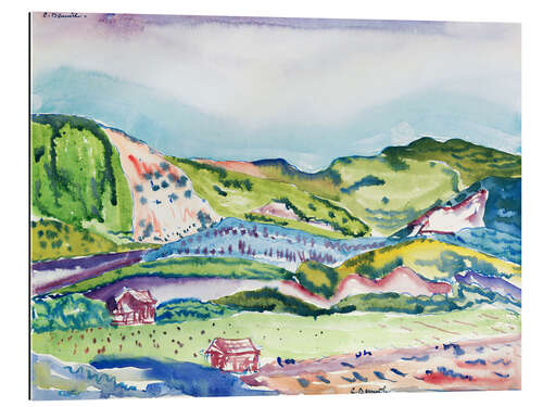 Quadro em plexi-alumínio Mountain with Red Houses