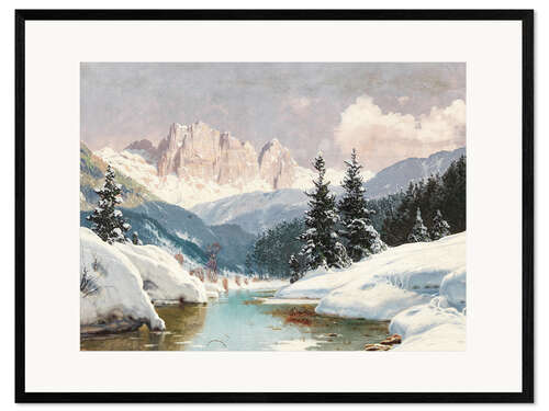 Ingelijste kunstdruk A Sunny Winter Day with a View of the Dolomites