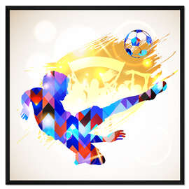 Gerahmter Kunstdruck Fußballspieler, blau-gold