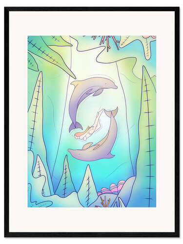 Framed art print The girl and the dolphins