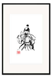 Gerahmter Kunstdruck Junge, der Reis isst