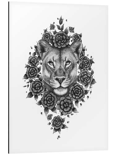 Tableau en aluminium Lioness in flowers