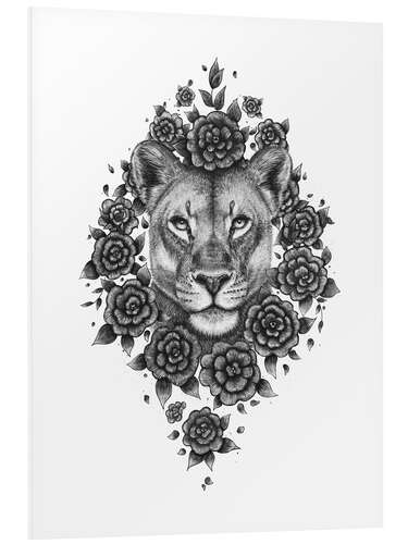 Foam board print Lioness in flowers