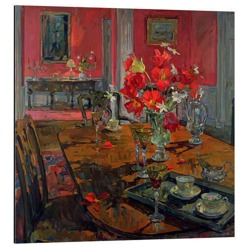 Aluminium print Tulips in a Red Dining Room