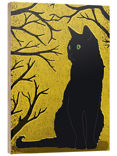 Wood print Black Cat in Sunlight