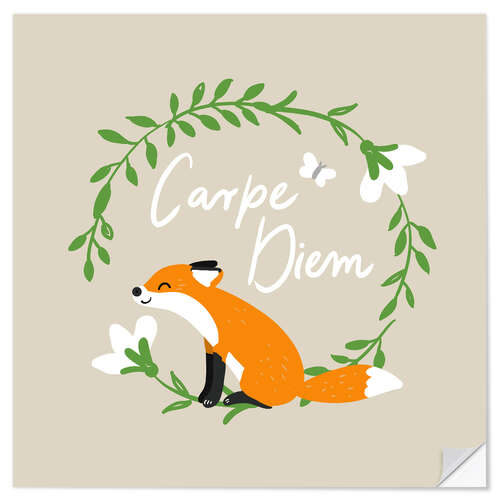 Selvklebende plakat Carpe Diem Fox