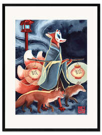 Inramat konsttryck Kitsune