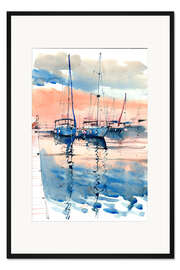 Gerahmter Kunstdruck Sonnenuntergang im Meer in Sozopol Bulgarien