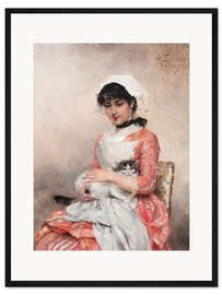 Gerahmter Kunstdruck Frau mit einer Katze