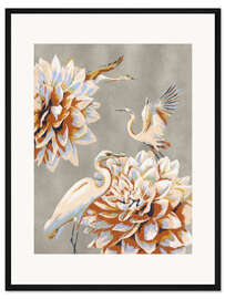 Gerahmter Kunstdruck Kraniche und Lilien