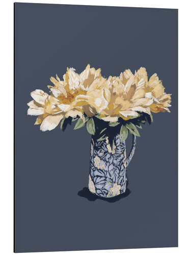 Aluminium print Blue vase yellow flowers