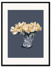 Gerahmter Kunstdruck Blaue Vase und gelbe Blumen