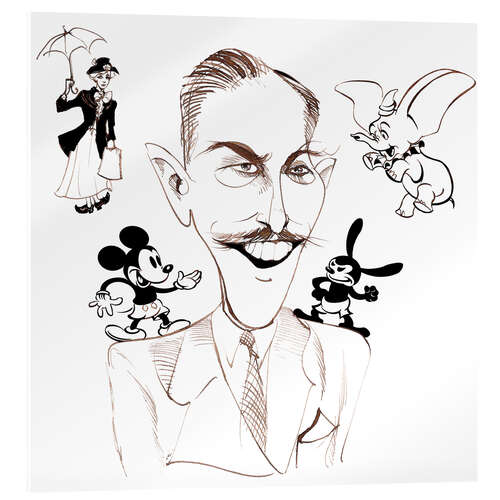 Acrylglasbild Karikatur von Walt Disney mit seinen Trickfilmfiguren