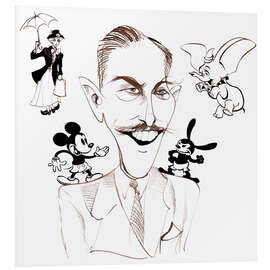 Foam board print Caricature of Walt Disney with His Cartoon Characters