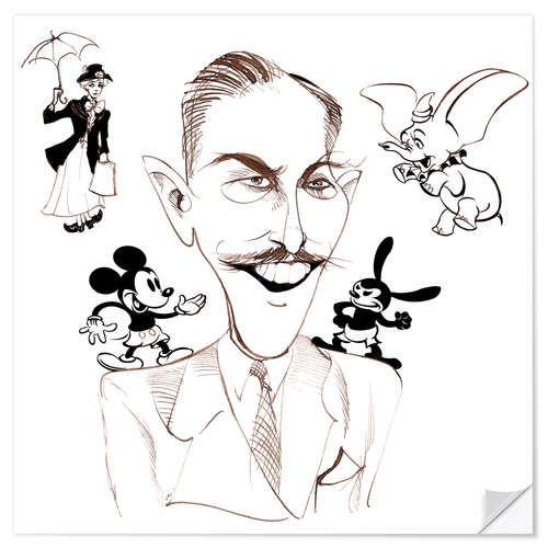 Sticker mural Caricature of Walt Disney with His Cartoon Characters