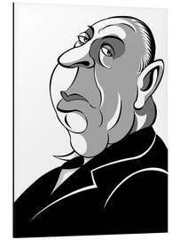 Tableau en aluminium Caricature of Alfred Hitchcock, Director