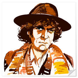 Wandsticker Karikatur von Tom Baker als "Doctor Who"