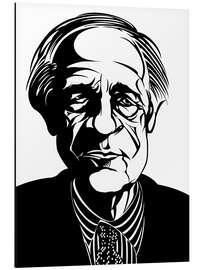 Tableau en aluminium Caricature of Pierre Boulez, conductor and composer