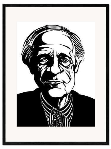 Ingelijste kunstdruk Caricature of Pierre Boulez, conductor and composer