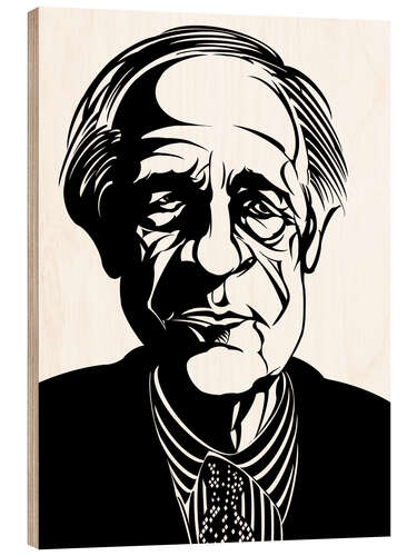 Tableau en bois Caricature of Pierre Boulez, conductor and composer