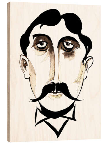 Holzbild Karikatur von Marcel Proust, Schriftsteller