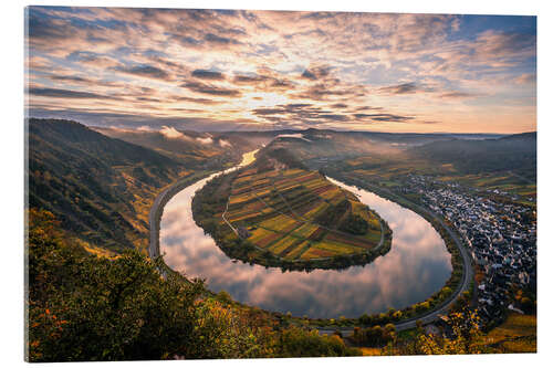 Akryylilasitaulu Moselle loop near Bremm in autumn and sunrise