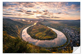 Naklejka na ścianę Moselle loop near Bremm in autumn and sunrise