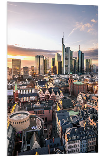 Tableau en PVC Skyline of Frankfurt am Main in the sunset