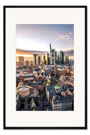 Gerahmter Kunstdruck Skyline von Frankfurt am Main im Sonnenuntergang