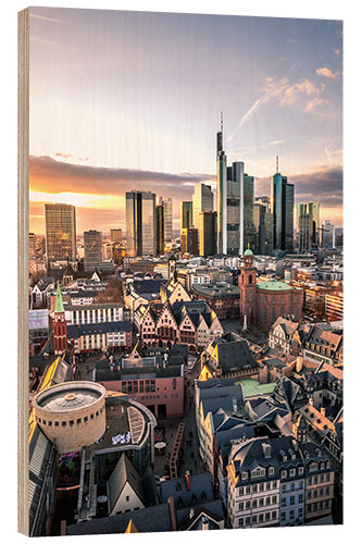 Wood print Skyline of Frankfurt am Main in the sunset