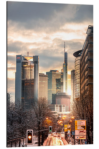 Aluminium print Frankfurt am Main in winter, sunrise