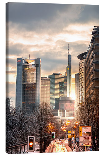 Canvas print Frankfurt am Main in winter, sunrise