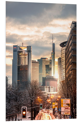 Foam board print Frankfurt am Main in winter, sunrise