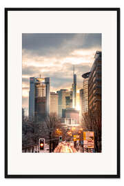 Gerahmter Kunstdruck Frankfurt am Main im Winter, Sonnenaufgang