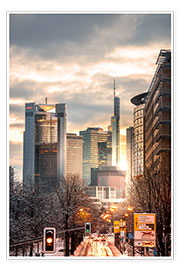 Poster Frankfurt am Main im Winter, Sonnenaufgang