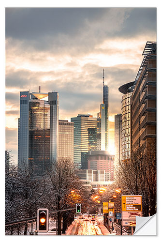 Selvklebende plakat Frankfurt am Main in winter, sunrise