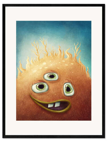 Inramat konsttryck Orange monster