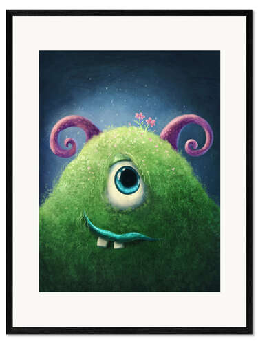 Ingelijste kunstdruk Little green monster