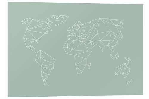 Foam board print Geometric World Map, Light Green