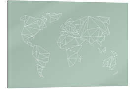 Quadro em plexi-alumínio Geometric World Map, Light Green