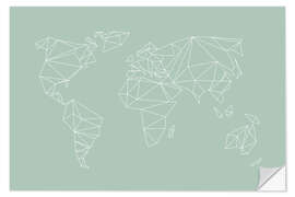 Naklejka na ścianę Geometric World Map, Light Green