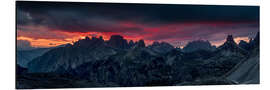 Aluminiumtavla Dramatic sunset in the Italian Dolomites