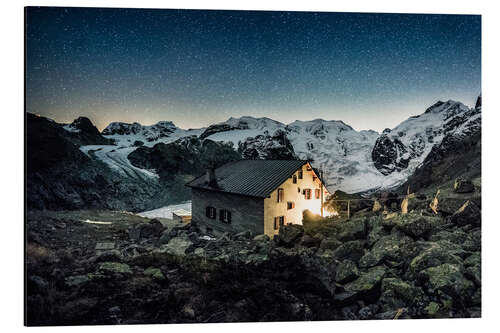 Alubild Nachtaufnahmen bei der Boval Hütte SAC, Val Morteratsch