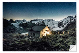 Selvklebende plakat Night shots at the Boval Hütte SAC, Val Morteratsch