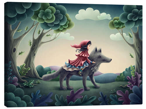 Canvas-taulu Little red riding hood sits on the wolf