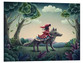 Foam board print Little red riding hood sits on the wolf