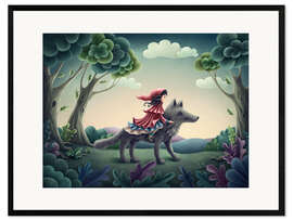 Framed art print Little red riding hood sits on the wolf