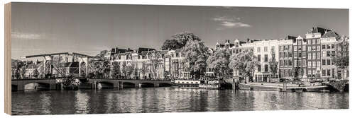 Obraz na drewnie Magere Brug and houseboats in Amsterdam